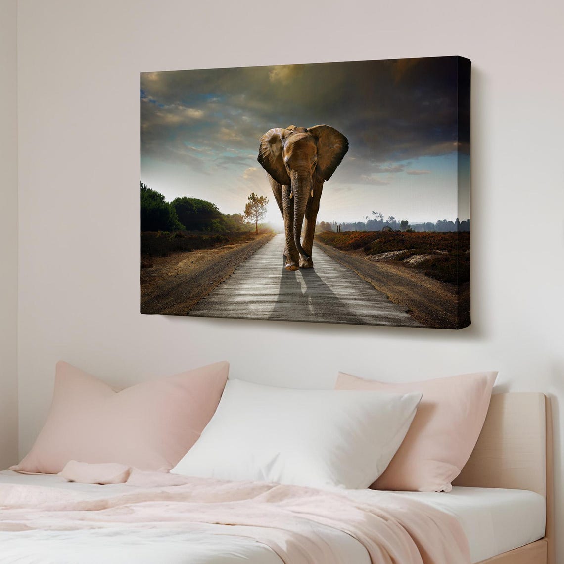 African Elephant Walking Toward Camera on Savannah Road Poster