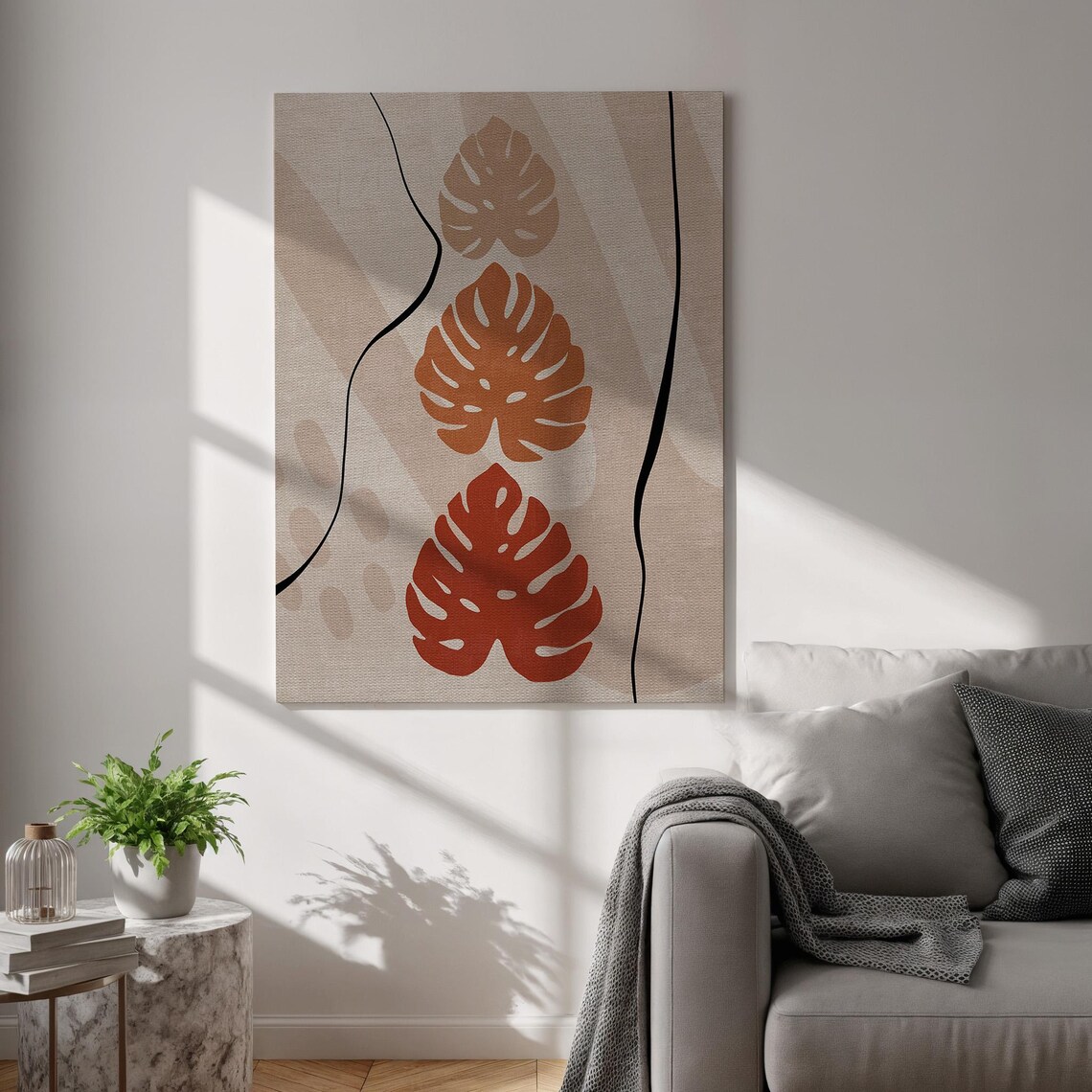 Terracotta Monstera Leaves Boho Tropical Botanical Minimalist Art Poster