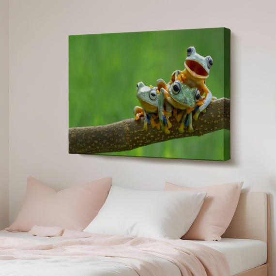 Small Frogs Decorative Canvas Painting Animal Wall Decor Framed Art Housewarming Gifts