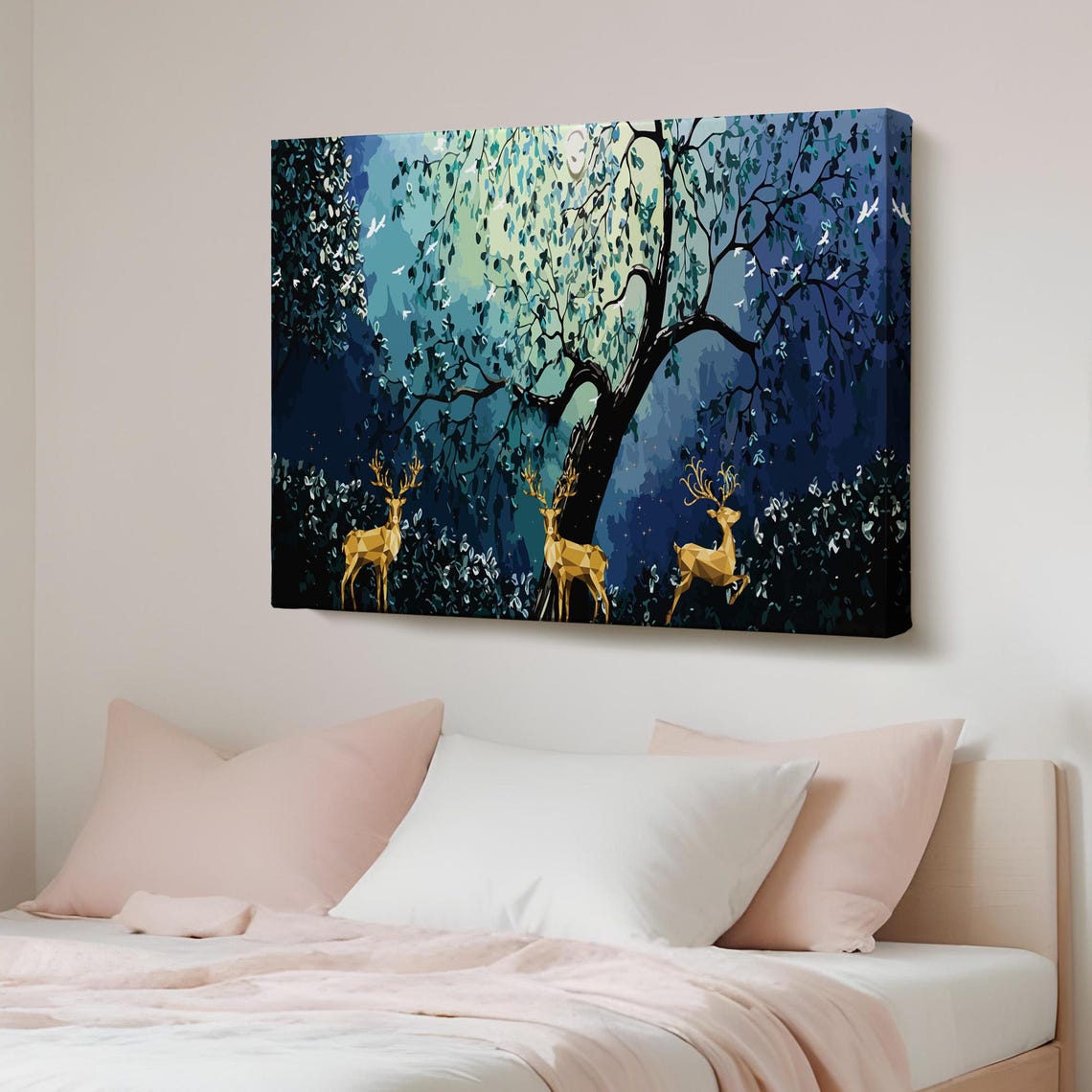 Modern Abstract Style Golden Deers Decorative Art Framed Canvas Wall Print