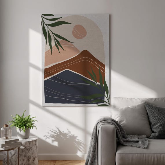 Abstract Landscape Canvas Print Modern Nature Wall Art Earthy Mountain Beige Poster Framed Japandi Decor For Living Room And Bedroom