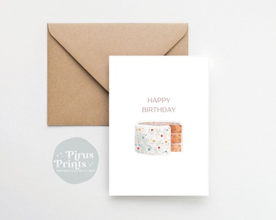 Minimal Watercolor Birthday Cake Card
