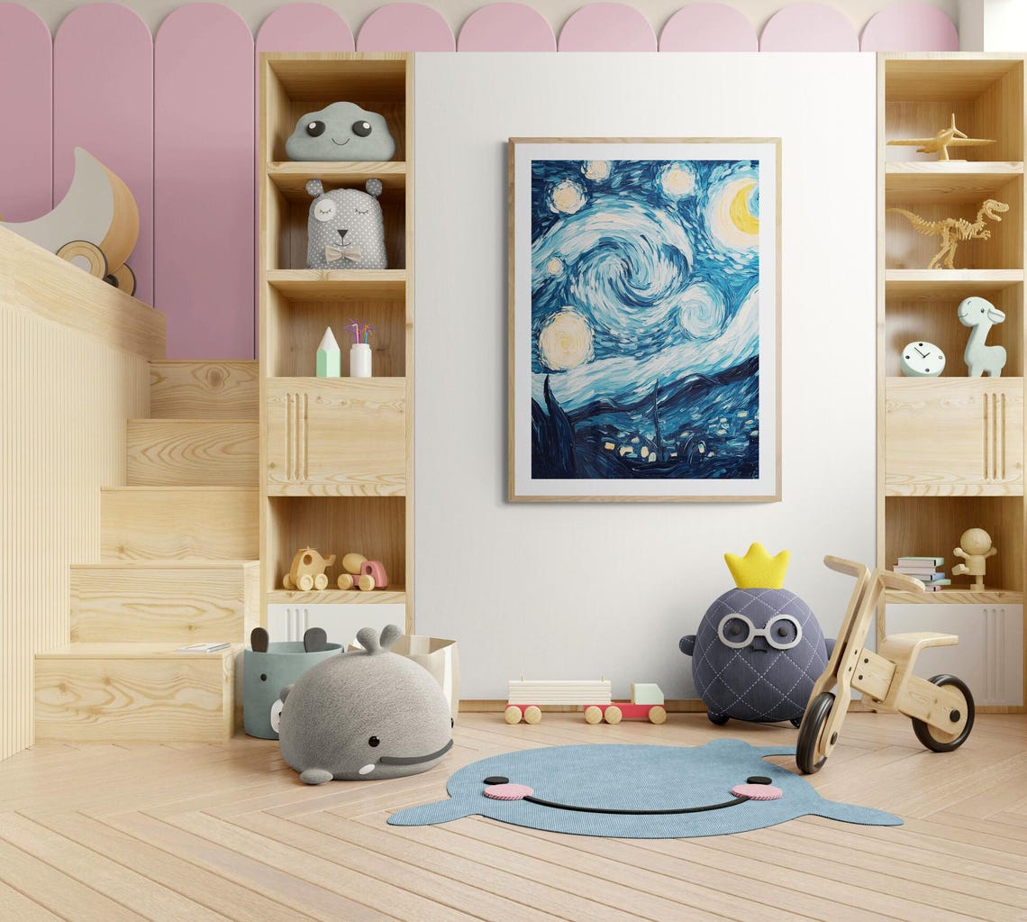 Night Sky With Stars And Moon Dreamy Celestial Wall Art Starry Night Print Cosmic For Bedroom Space Themed Decor - Image 2