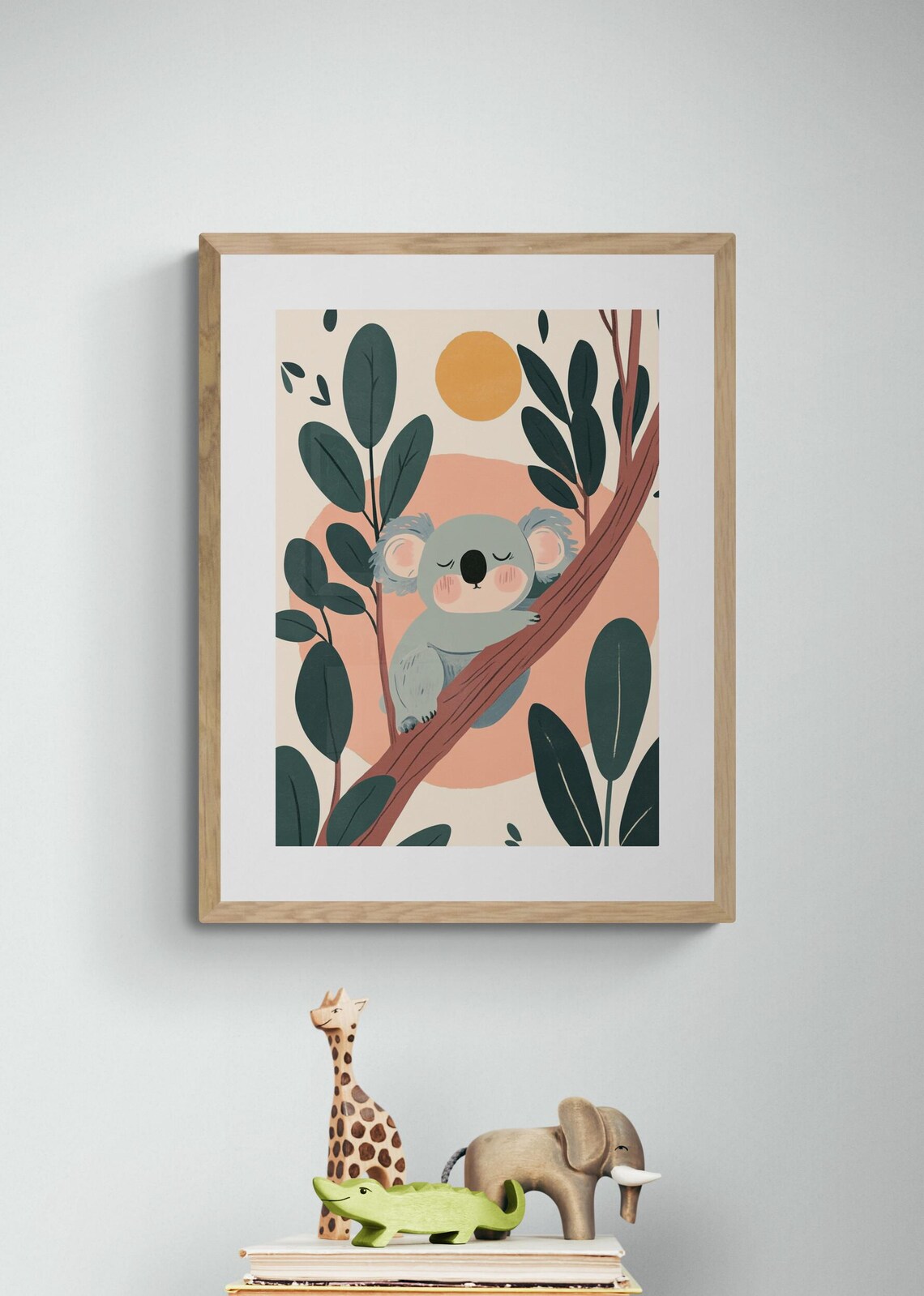 Sleepy Koala In Tree Warm Sunset Eucalyptus Cute Nursery Wall Art Poster