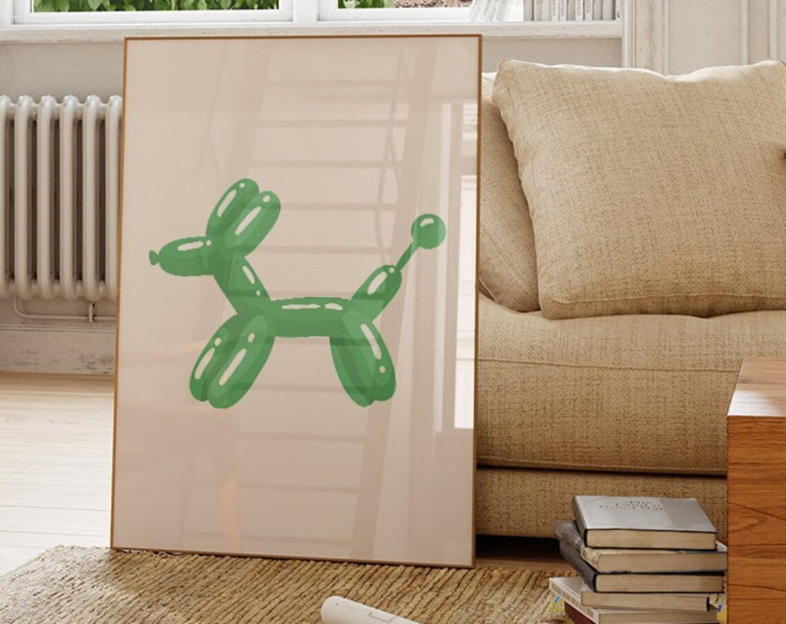 Green Balloon Dog Glossy Pop Art Minimalist Nursery Room Poster