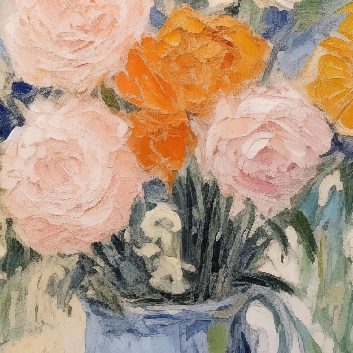 Impressionist Pink And Orange Rose Bouquet Floral Painting Poster