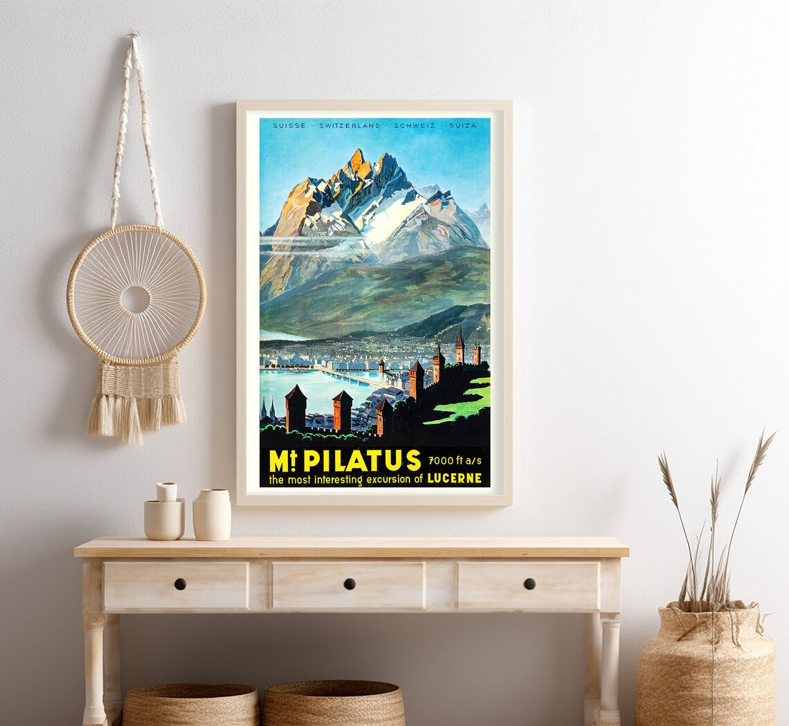 Pilatus Mountain Over Lucerne, Swiss Travel Poster - Image 4