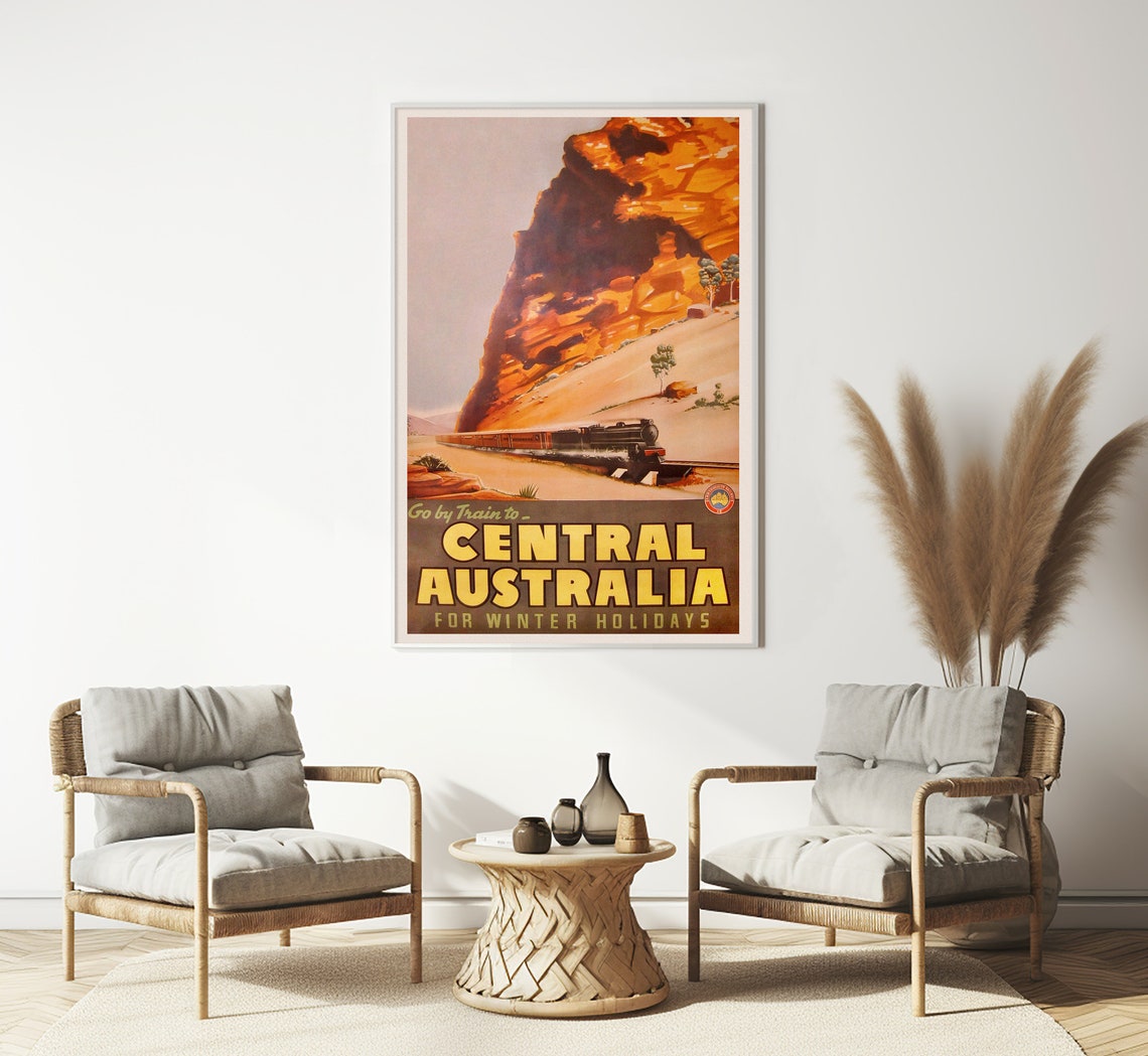 Central Australia Red Rock Gorge Steam Train Vintage Travel Poster - Image 3