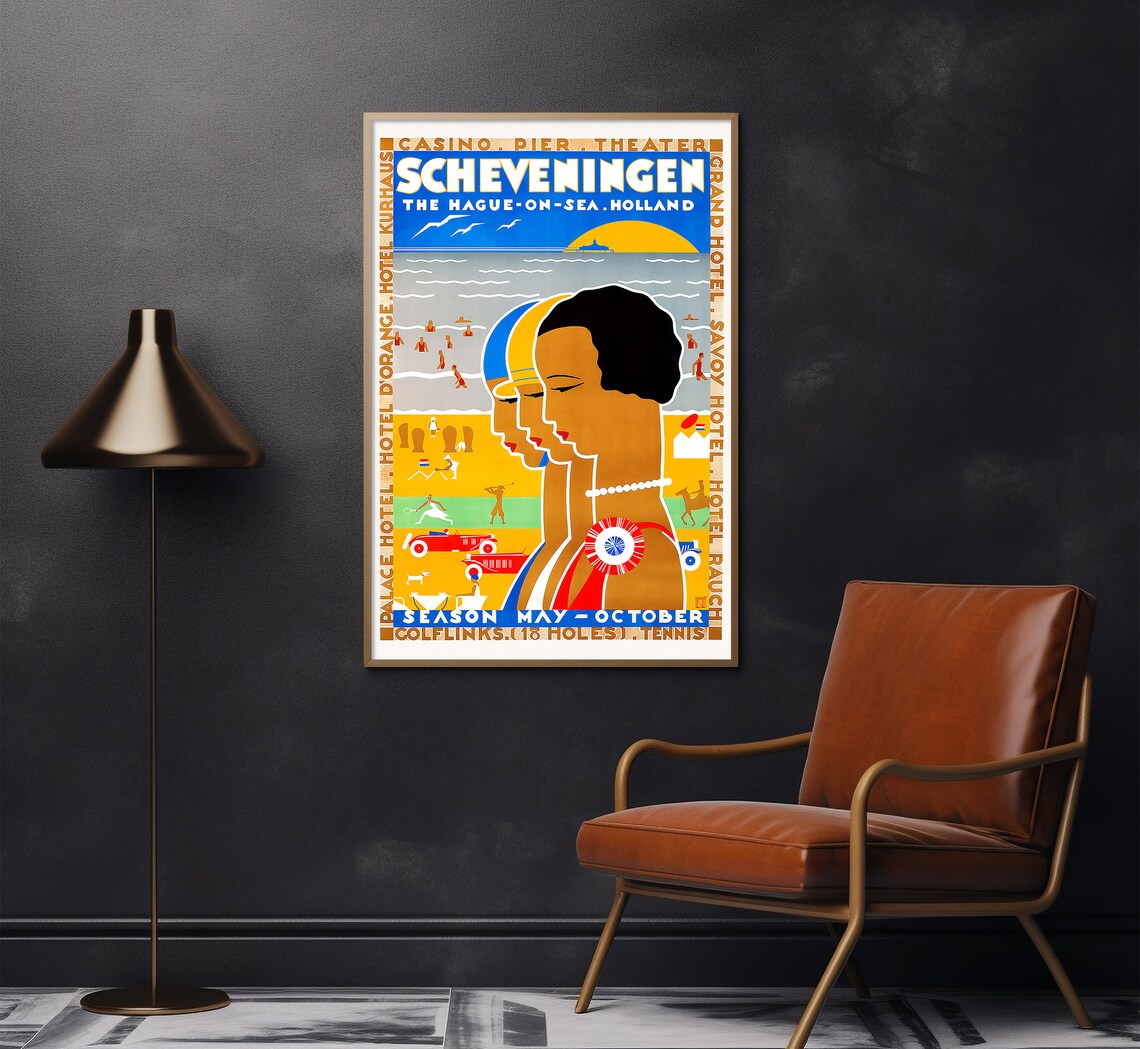 Scheveningen Holland Hague On Sea Casino Pier Art Deco Travel Poster - Image 2