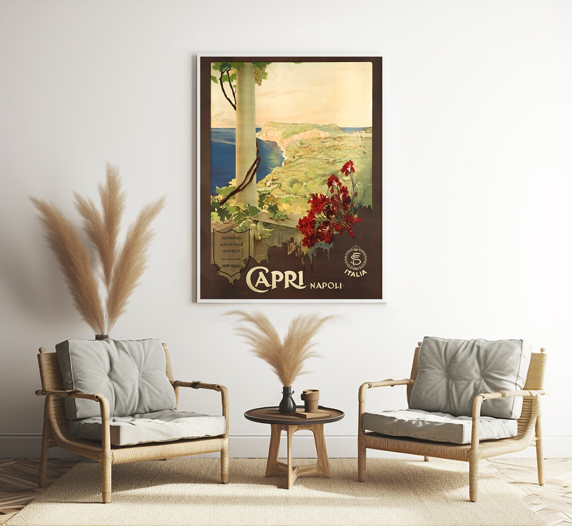 Capri Italy Cliff Coast Terrace Flowers Vintage Island Travel Poster - Image 3