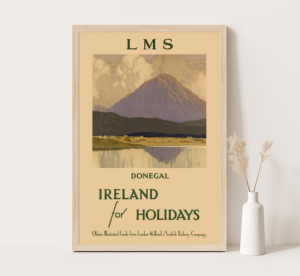 Donegal Ireland Mountain Lake Reflection Vintage Holiday Poster