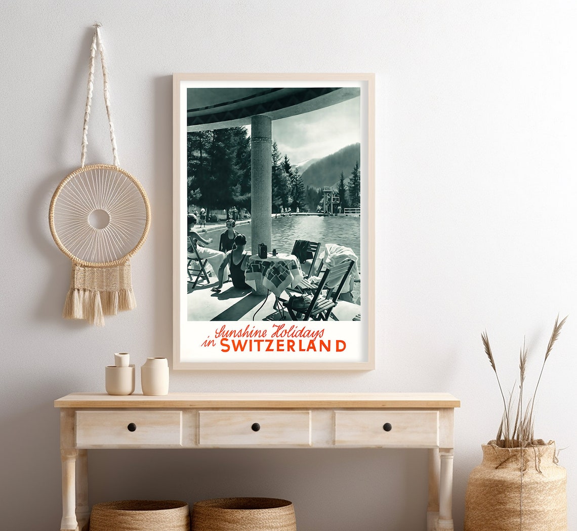 Sunshine Holidays Switzerland Vintage Alpine Pool Holiday Poster Print - Image 4