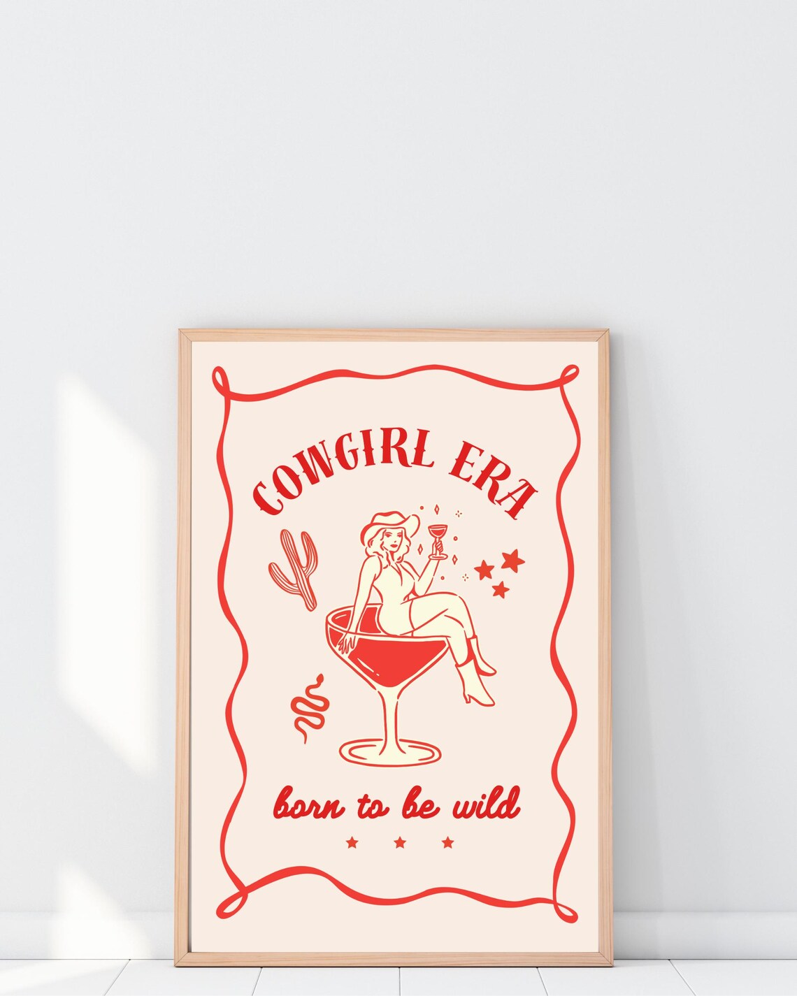 Cowgirl Era Born To Be Wild Retro Western Cocktail Bar Poster