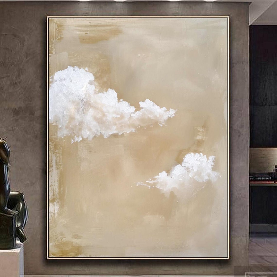 White Cloud Wall Art Large Cloudy Sky Painting Original Cloud Oil Painting White Cloud Abstract Painting Beige Sky Painting Cloud Art