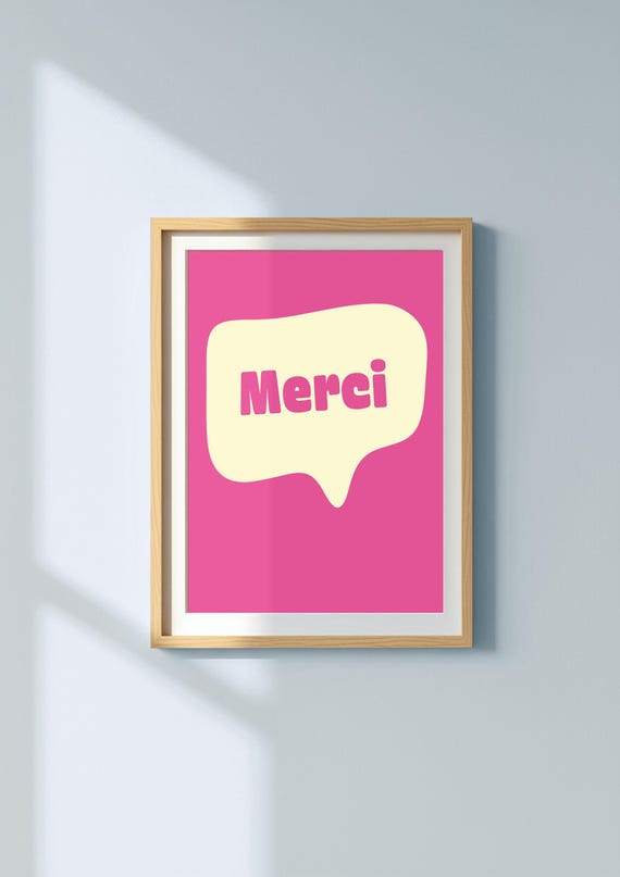 Merci French Pop Art Print Pink Yellow Speech Bubble