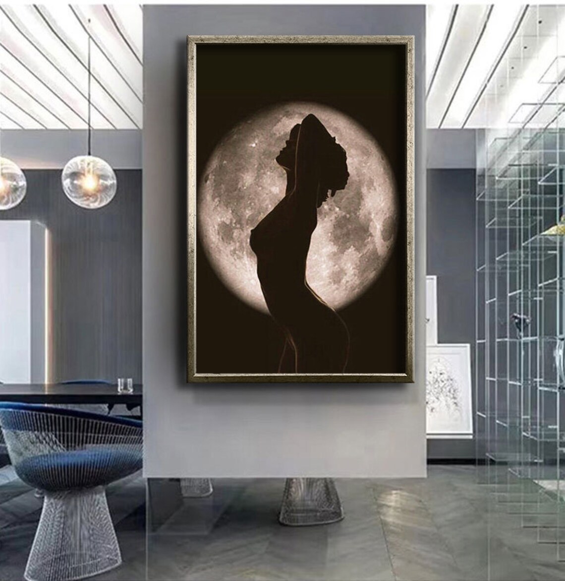 Nude Woman Silhouette Full Moon Night Dance Elegant Art Poster - Image 4