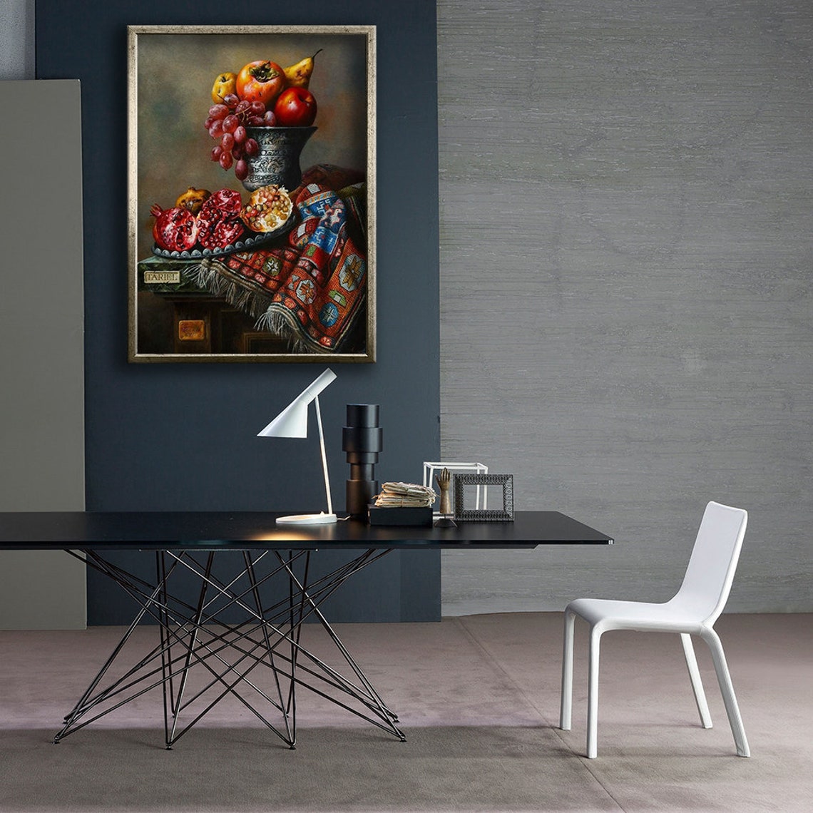 Classic Fruit Still Life Pomegranates Grapes Goblet Painting Poster - Image 2