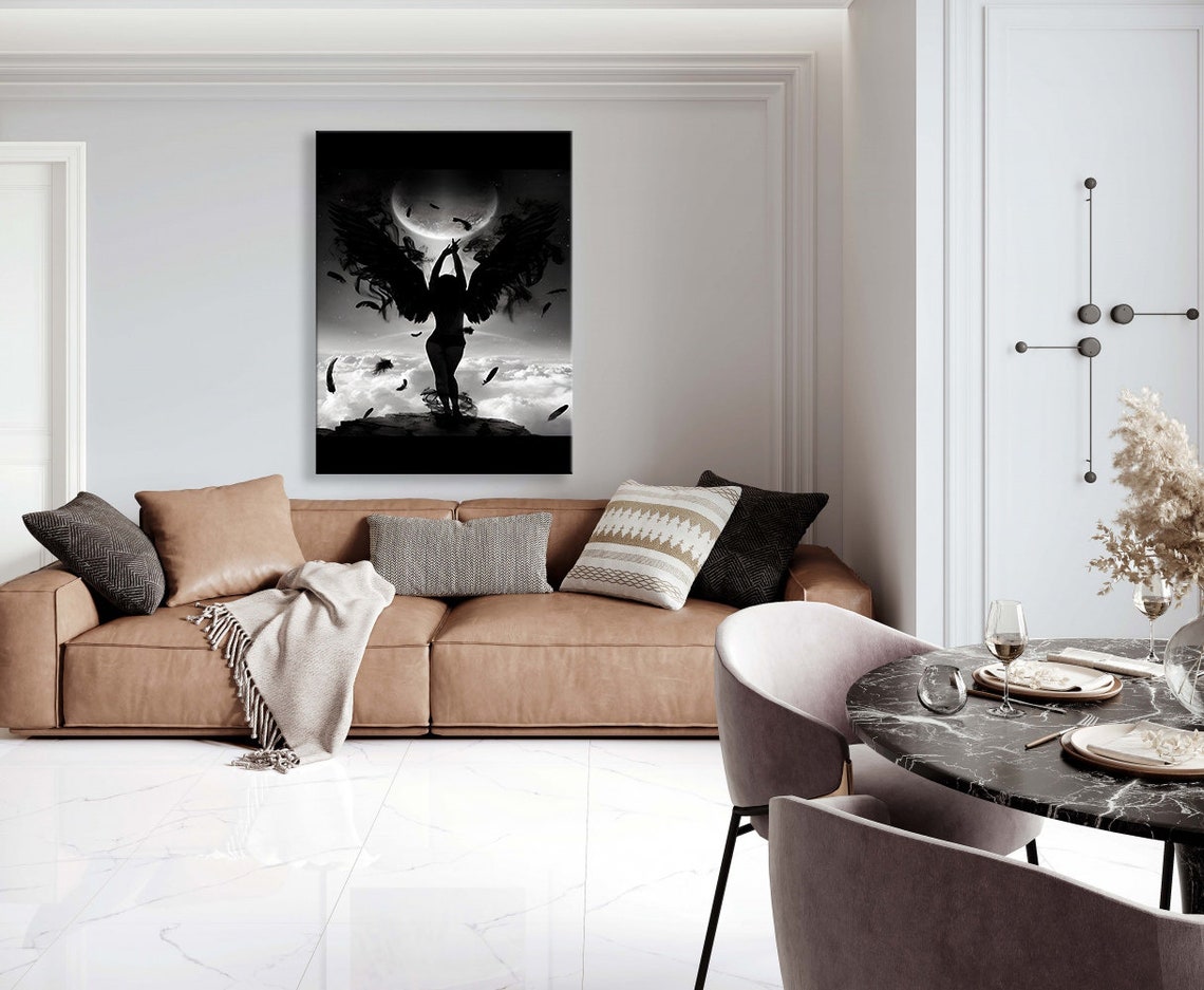 Black Winged Angel Woman Full Moon Dramatic Fantasy Night Poster - Image 4