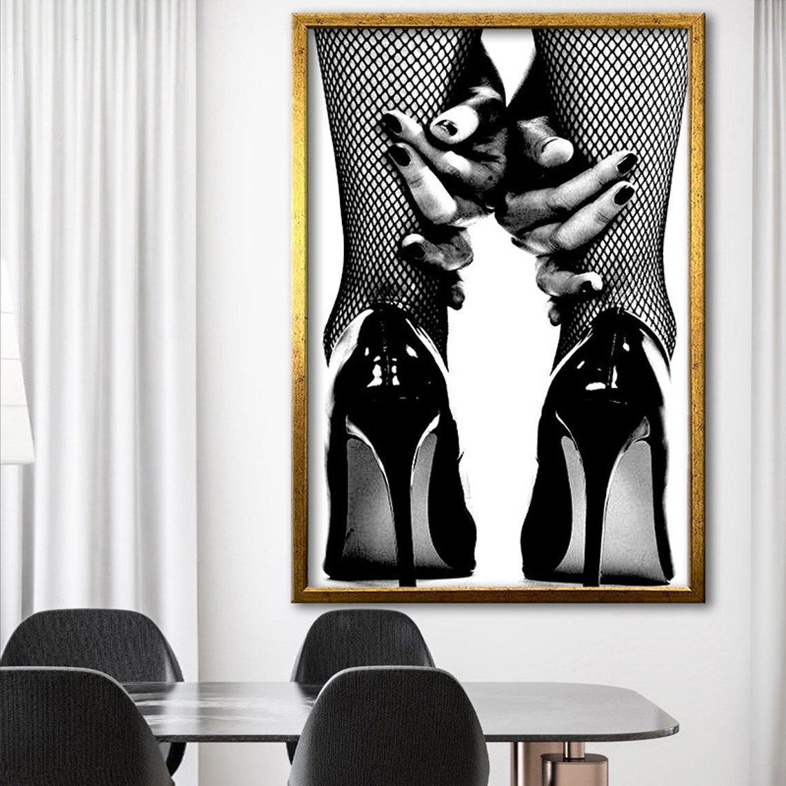 Fishnet Stockings High Heels Black And White Pinup Style Art Print - Image 4