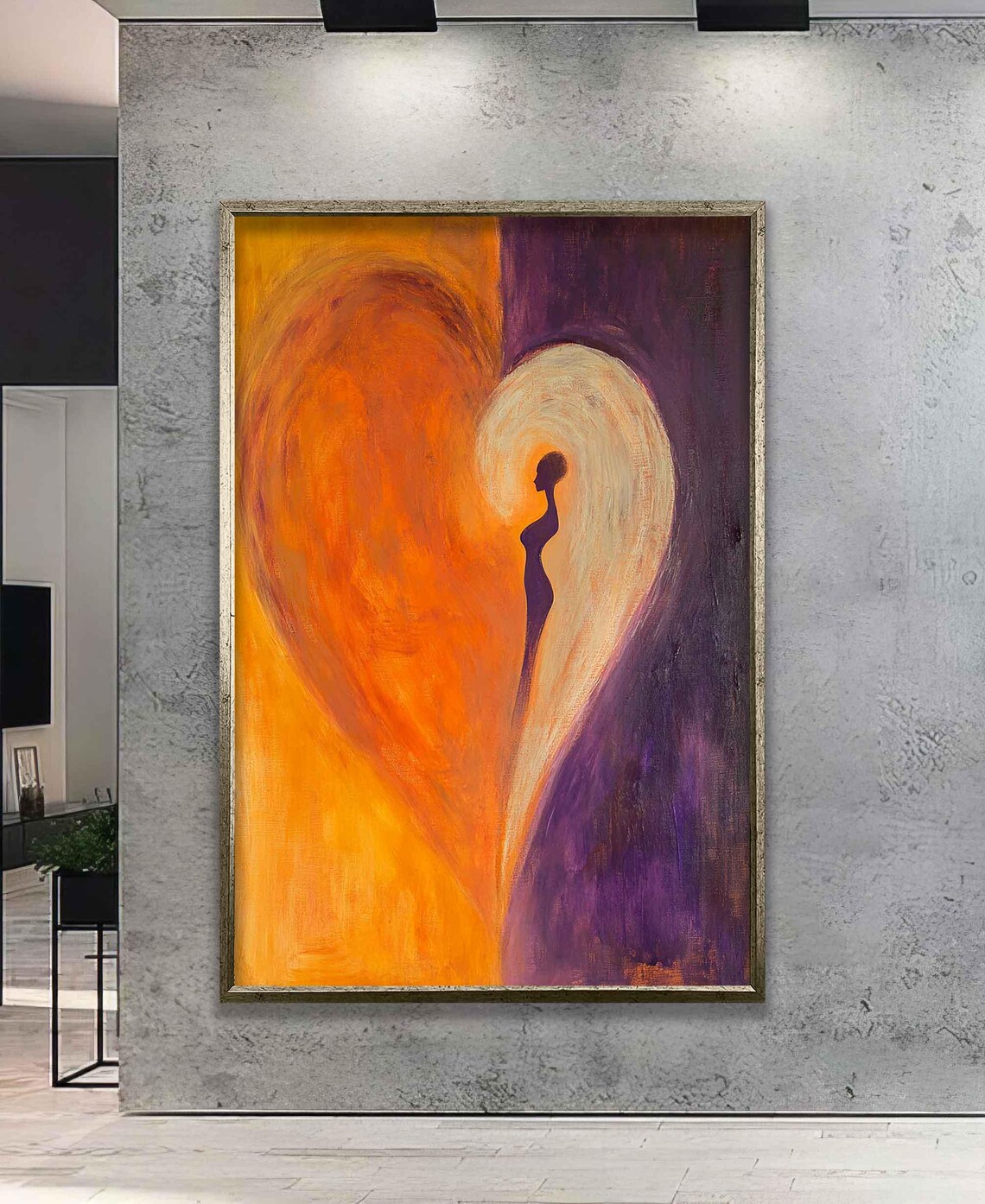 Abstract Heart Painting Woman Silhouette Orange Purple Love Art Wall Poster - Image 2