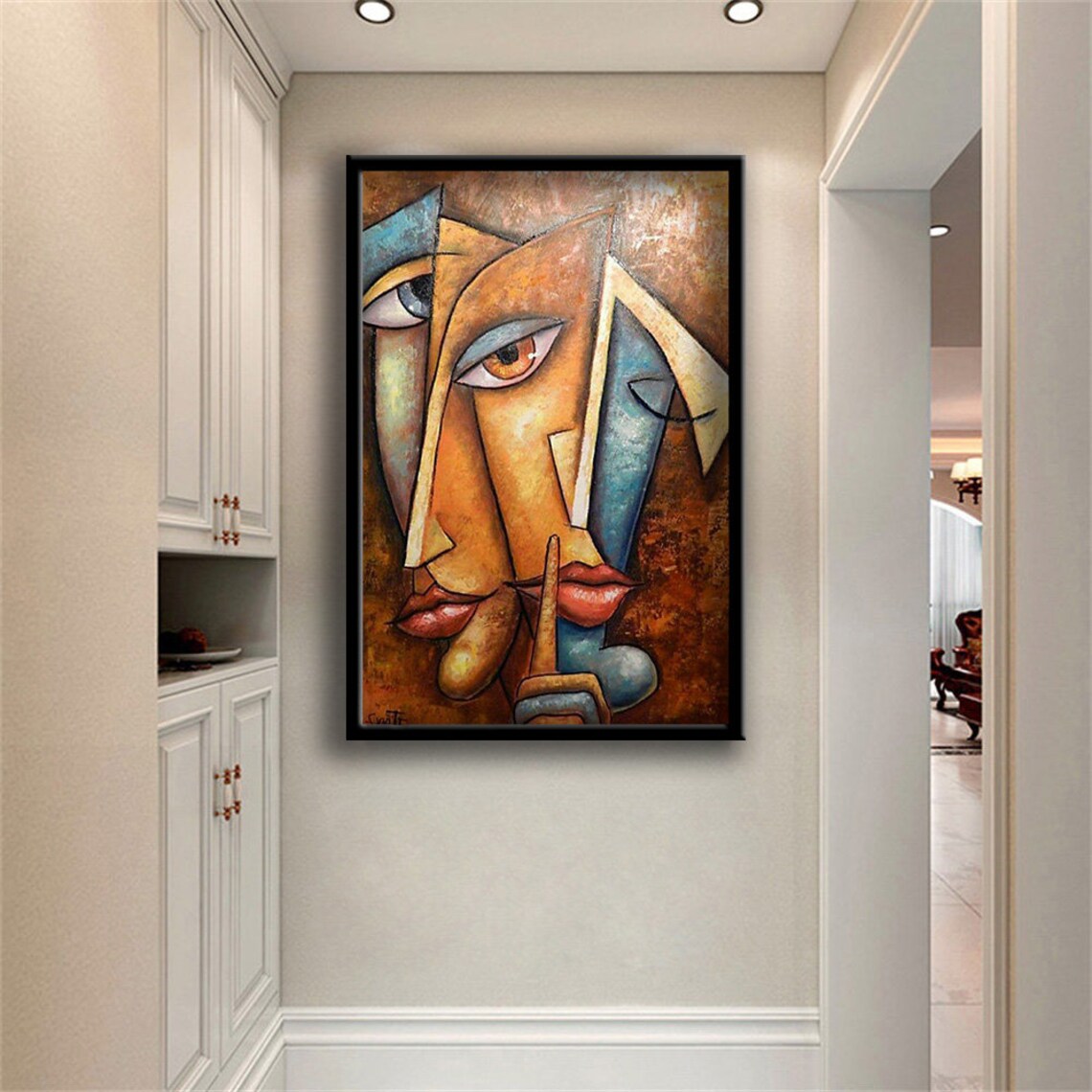 Cubist Abstract Woman Face Painting Silence Gesture Modern Art Wall Poster - Image 2