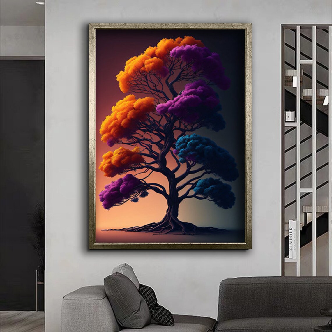 Colorful Tree Of Life Orange Purple Blue Dreamy Fantasy Art Poster - Image 4