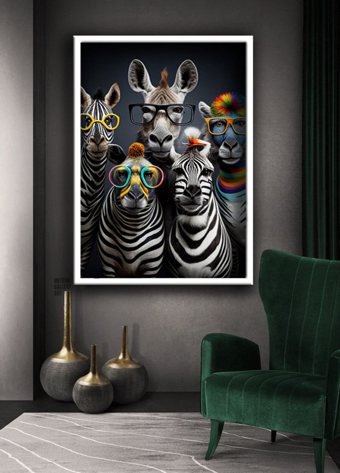 Zebras Wearing Colorful Glasses Fun Safari Animal Portrait Art Poster - Image 2