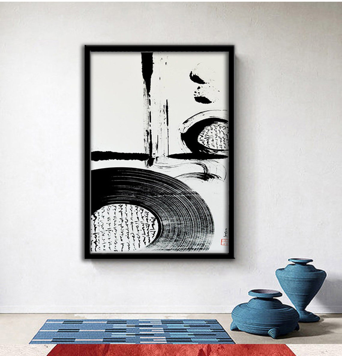 Black White Japanese Ink Brush Abstract Enso Circle Minimalist Poster - Image 2