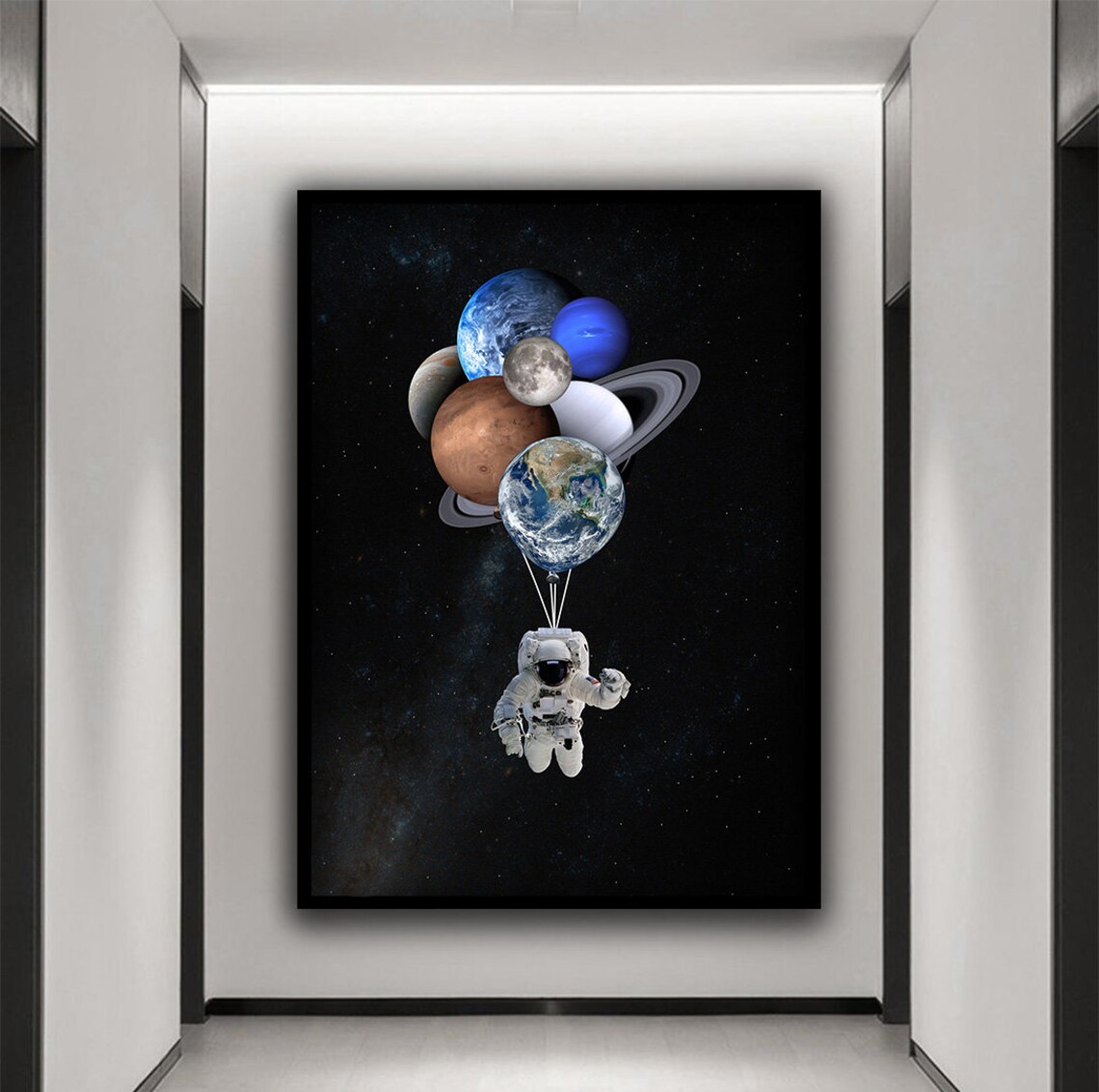 Astronaut Holding Planet Balloons Painting Space Fantasy Art Wall Poster - Image 3