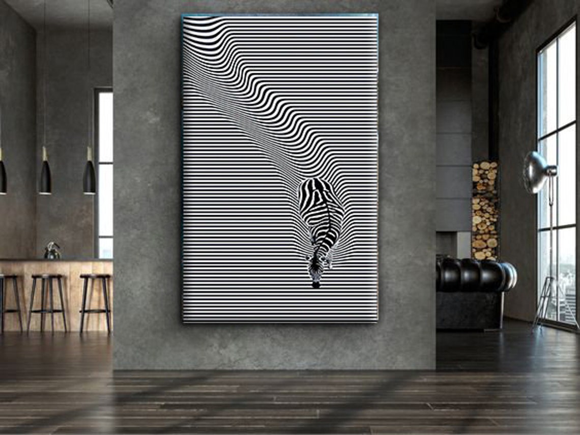 Zebra Optical Illusion Black White Wavy Lines Op Art Wall Poster - Image 2