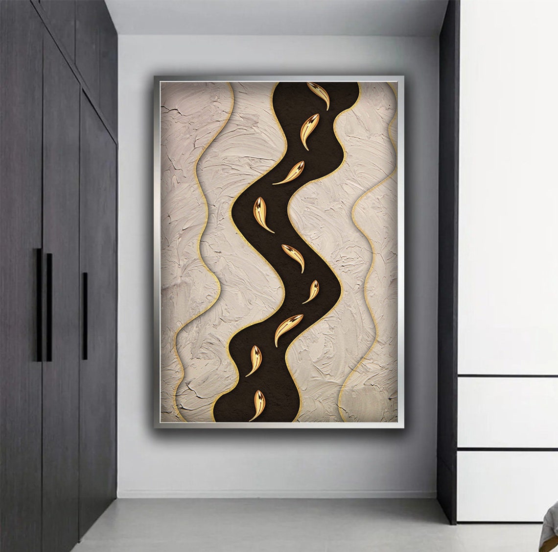 Abstract Design River And Fishes Original Design Print Wall Decor Ready To Hang Print Canvases Framed Gift - Image 4