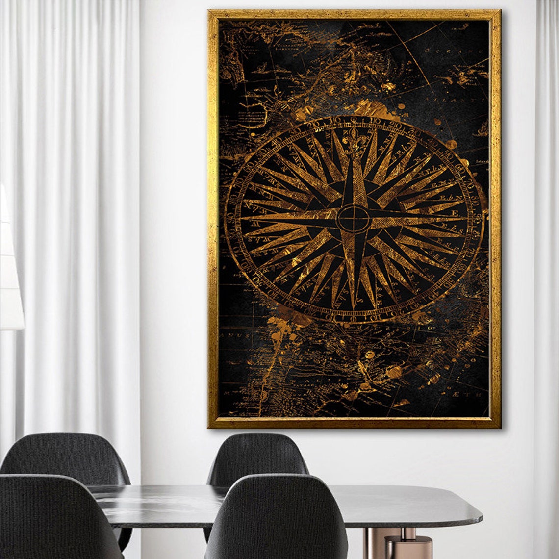 Gold Compass Rose Antique World Map Vintage Nautical Wall Poster - Image 4