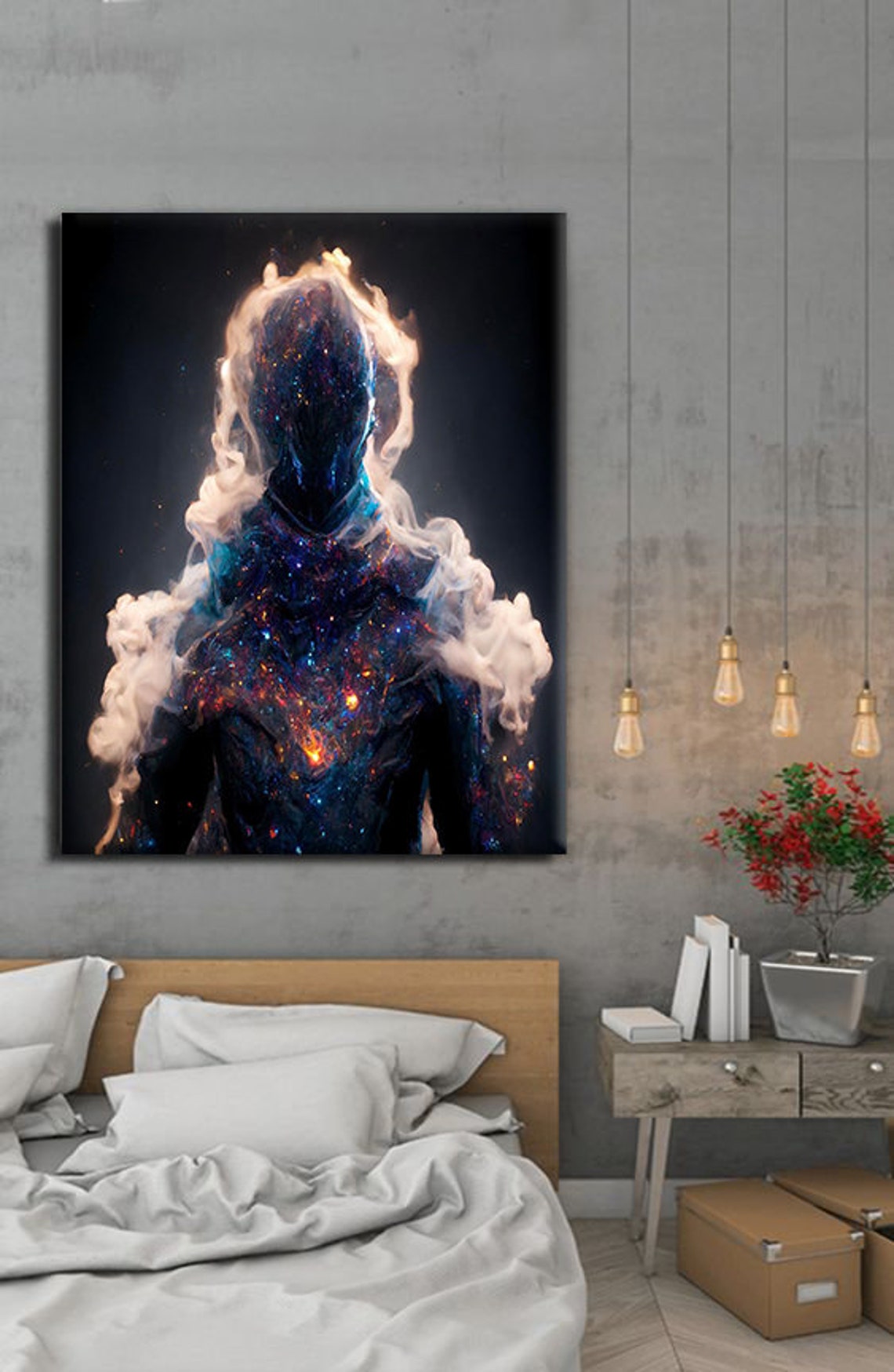 Cosmic Silhouette Figure Nebula Smoke Galaxy Surreal Dark Art Poster - Image 4