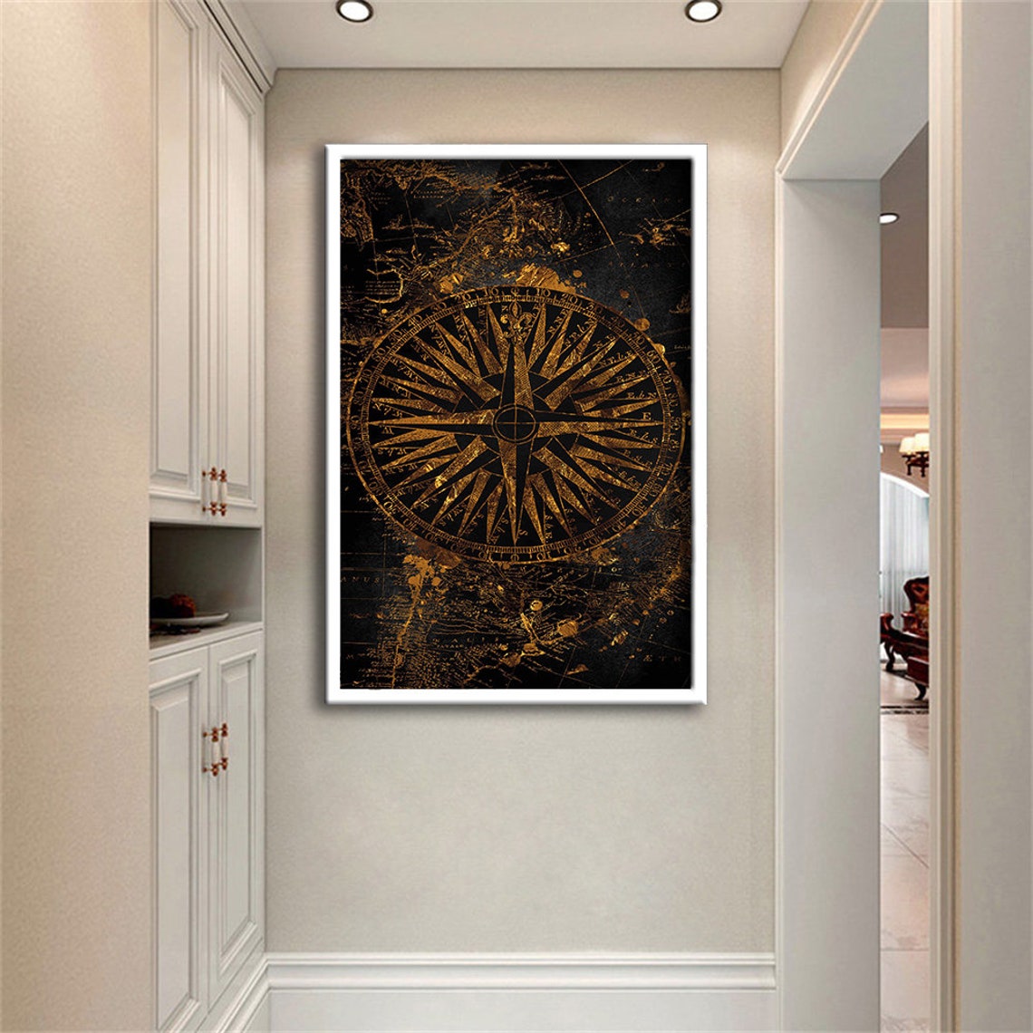 Gold Compass Rose Antique World Map Vintage Nautical Wall Poster - Image 2