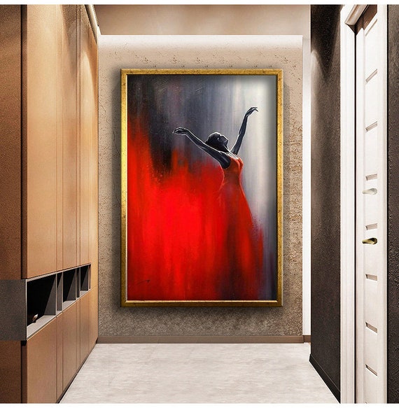 Woman Dancing In Red Dress Print Wall Painting Abstract Art Wall Decor Wall Art Ready To Hang Painting Gift
