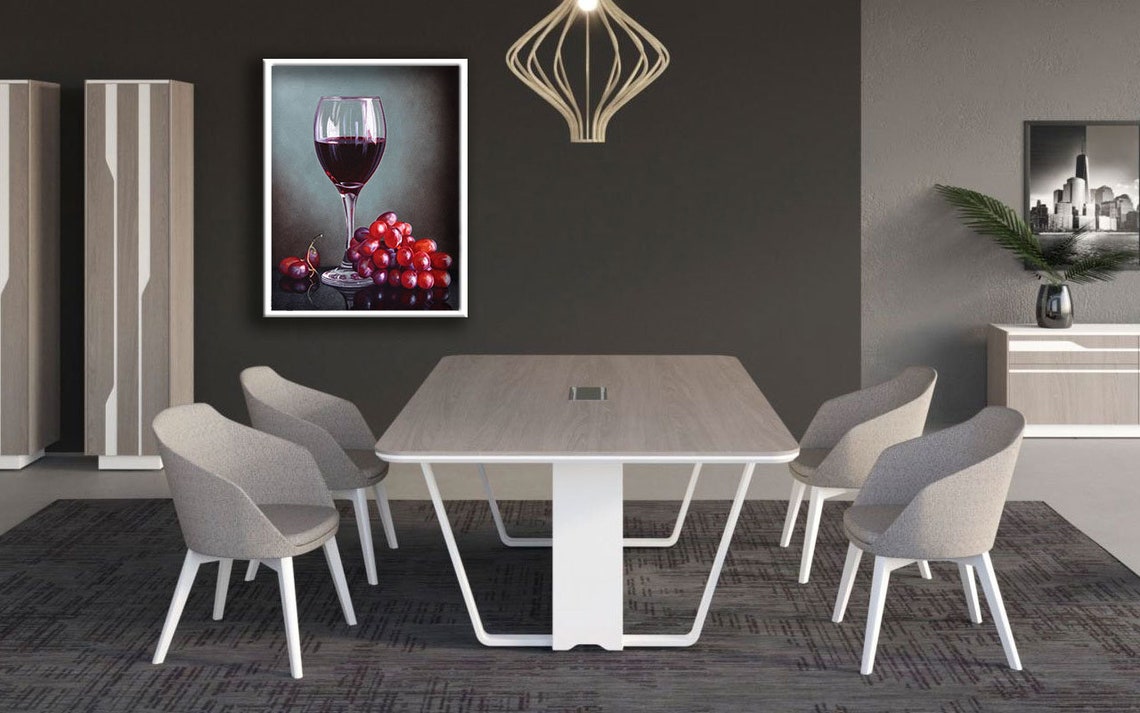 Red Wine Glass Red Grapes Still Life Painting Elegant Wall Poster - Image 3