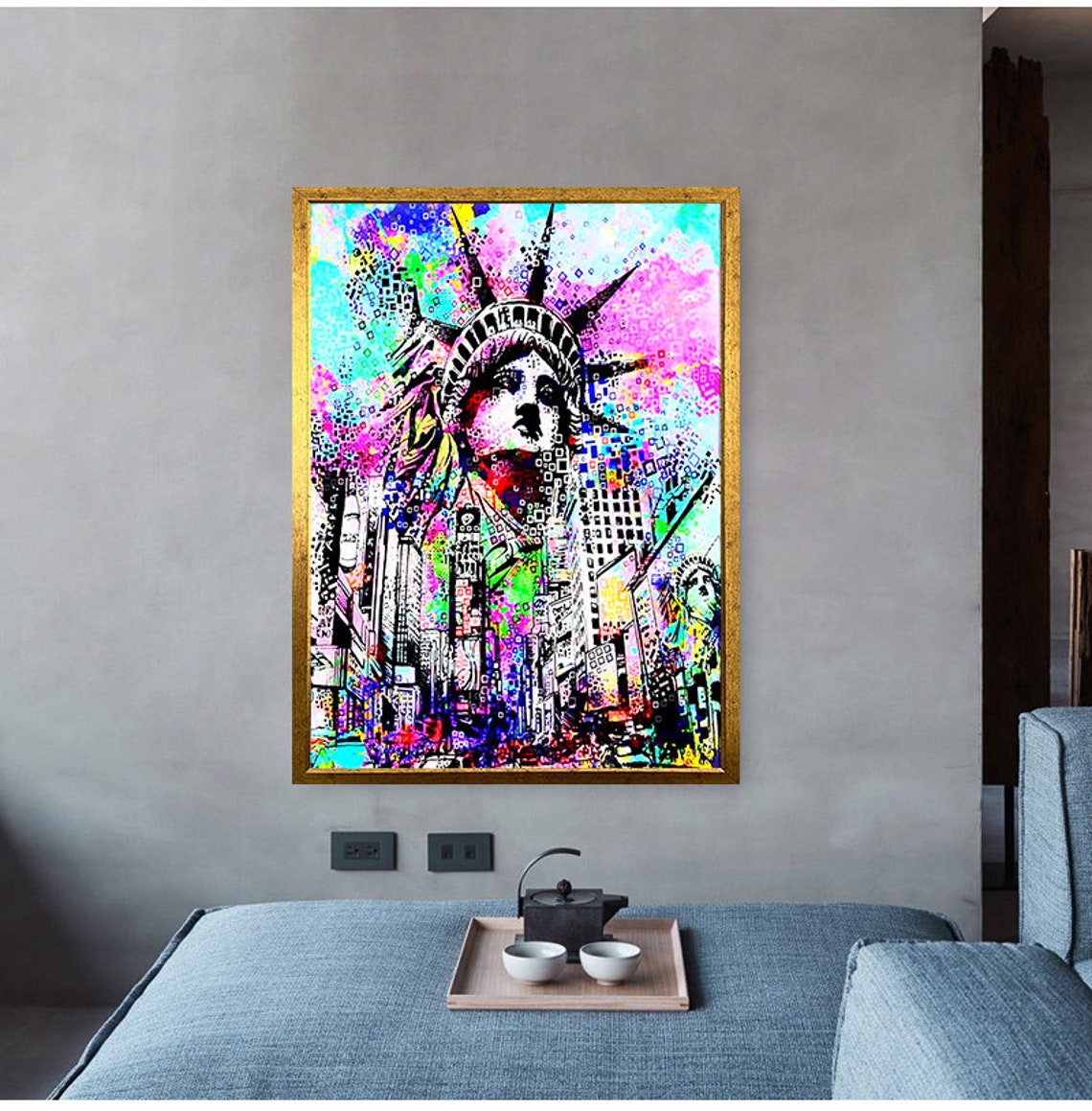 Statue Of Liberty Neon Pop Art NYC Skyline Graffiti Wall Art Poster