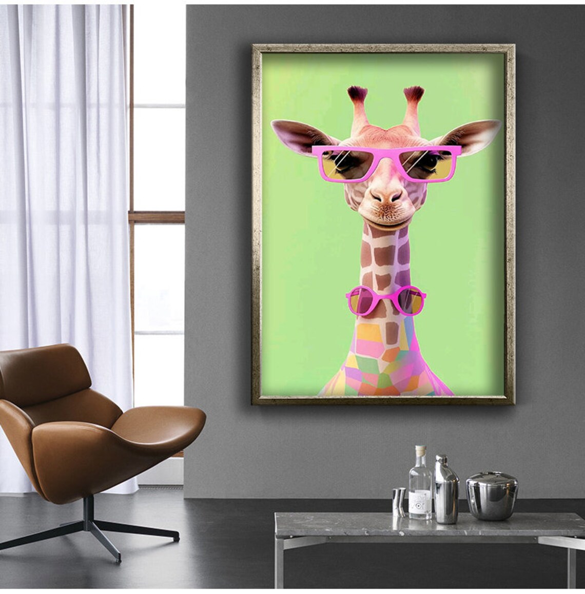 Giraffe Wearing Pink Sunglasses Pastel Colorful Geometric Fun Animal Poster - Image 3