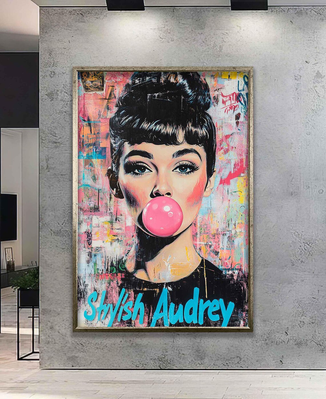Audrey Hepburn Pink Bubble Gum Stylish Pop Art Portrait Poster - Image 4