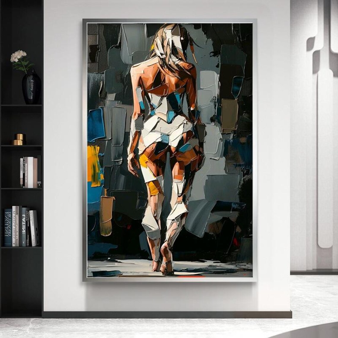 Abstract Woman Walking Away Geometric Cubist Brushstroke Modern Art Poster - Image 4