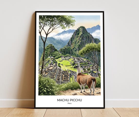 Machu Picchu Watercolor Travel Poster, Home Office