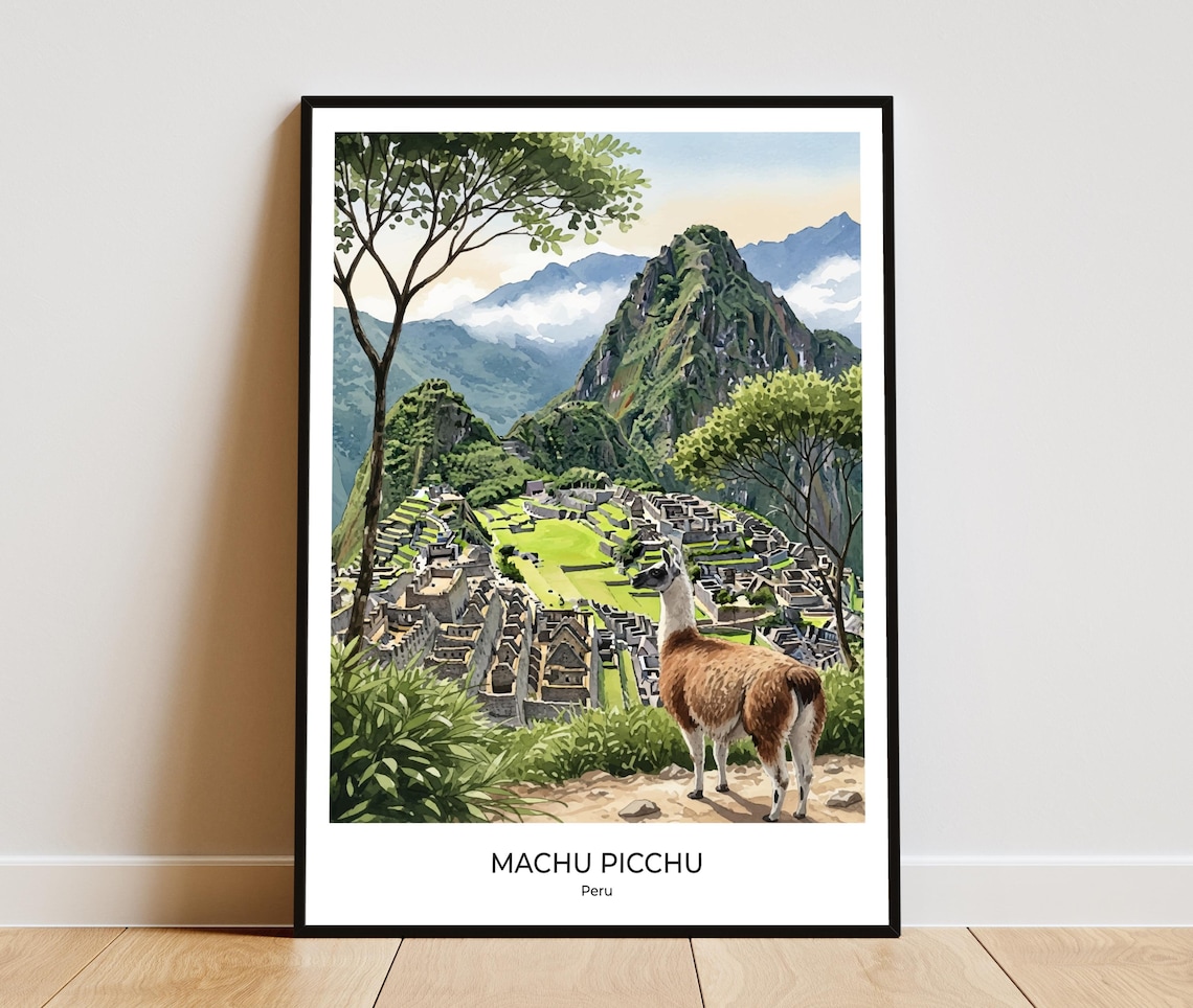 Machu Picchu Watercolor Travel Poster, Home Office