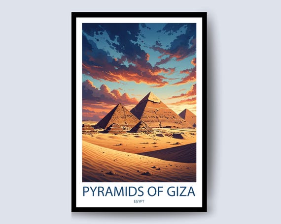 Giza Pyramids Travel Print Art Egypt Painting Poster Artwork Wall