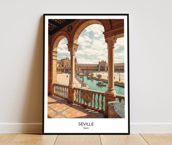 Seville Spain Travel Poster Plaza De Espana Architectural Print Art Home Office
