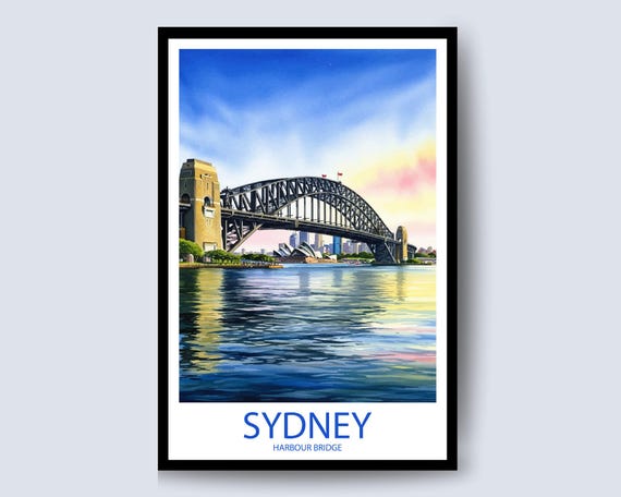 Harbour Bridge Sydney Travel Print Art Wall Gift Australia Poster Ocean View