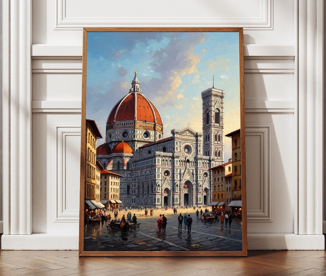 Florence Duomo Cathedral Italy Oil Painting Style Travel Poster