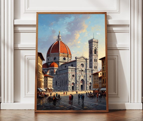 Italy Florence Duomo Cathedral Textured Style Print Art Europe Travel Poster
