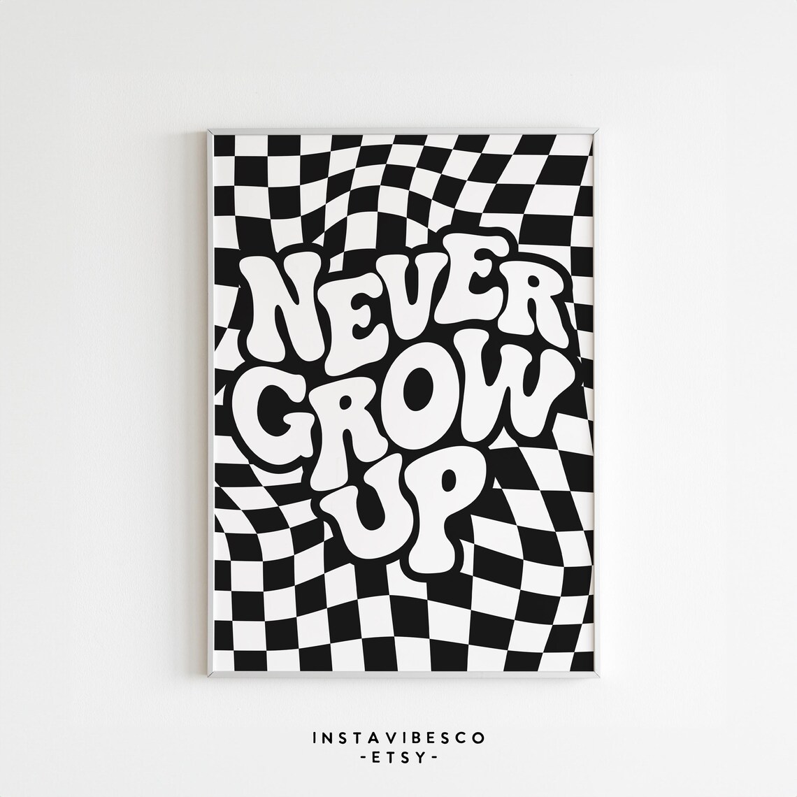 Never Grow Up Checkered Quote Art Print for Kids Room - Image 3