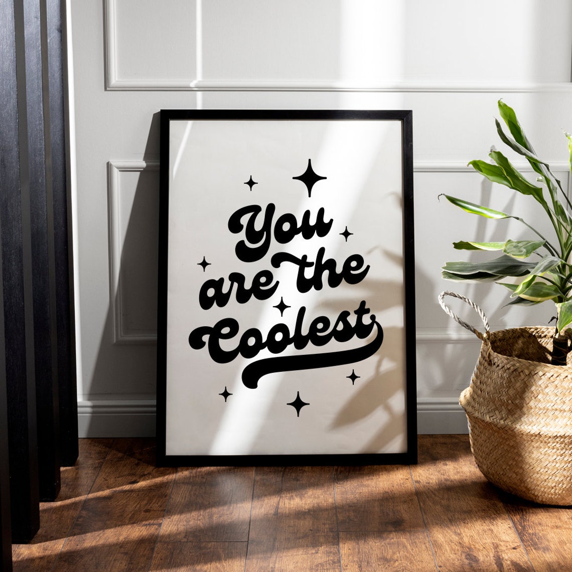 You Are The Coolest Black Retro Script Sparkle Stars Quote Poster - Image 3