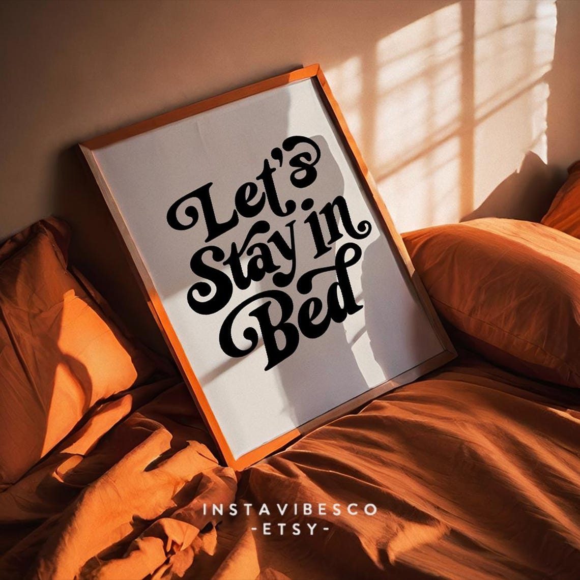 Lets Stay in Bed Retro Typography Poster for Cozy Bedroom Wall Decor - Image 2